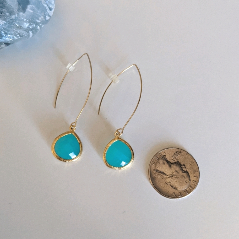 Bright teal threader earrings